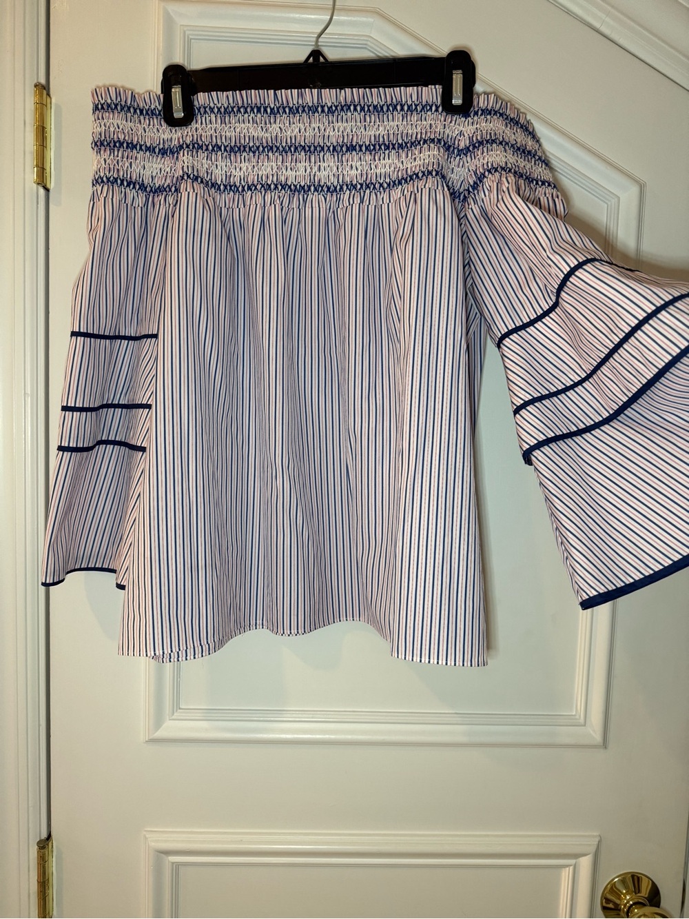 Parker Off-the-Shoulder Striped Bell Sleeve Top | Medium